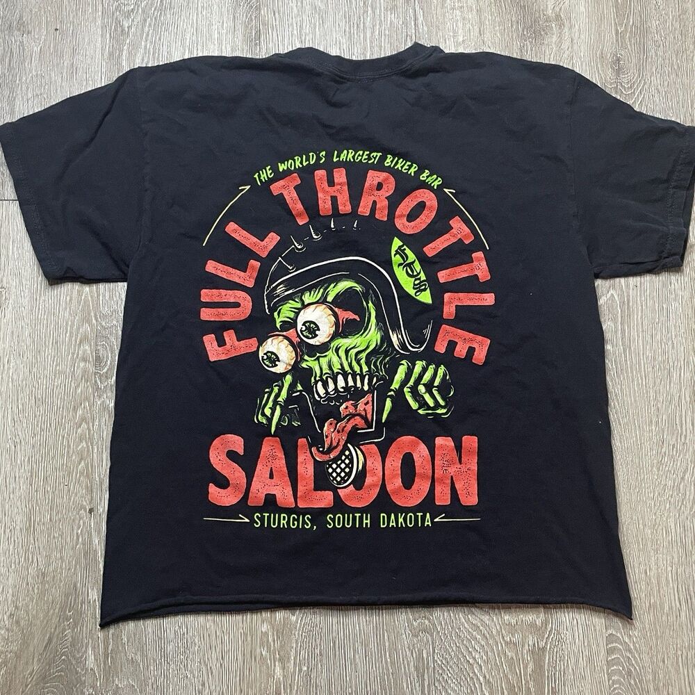 Full Throttle Saloon T-Shirt L Black Motorcycle Biker Skull 2000s Y2K Cropped
